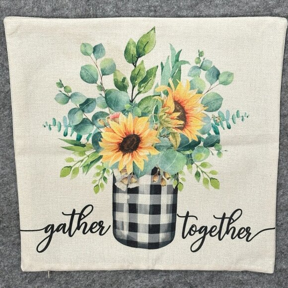 Fall Pillow Covers 18x18 (approximately) - Set of 4 Farmhouse - Home Sunflowers - Picture 4 of 9